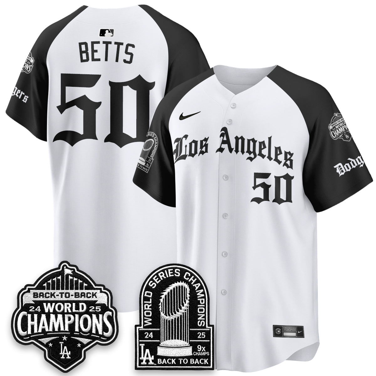 Los Angeles Dodgers WS Champions Back 2 Back Patch Vapor Premier Limited Gothic Edition Jersey - Stitched
