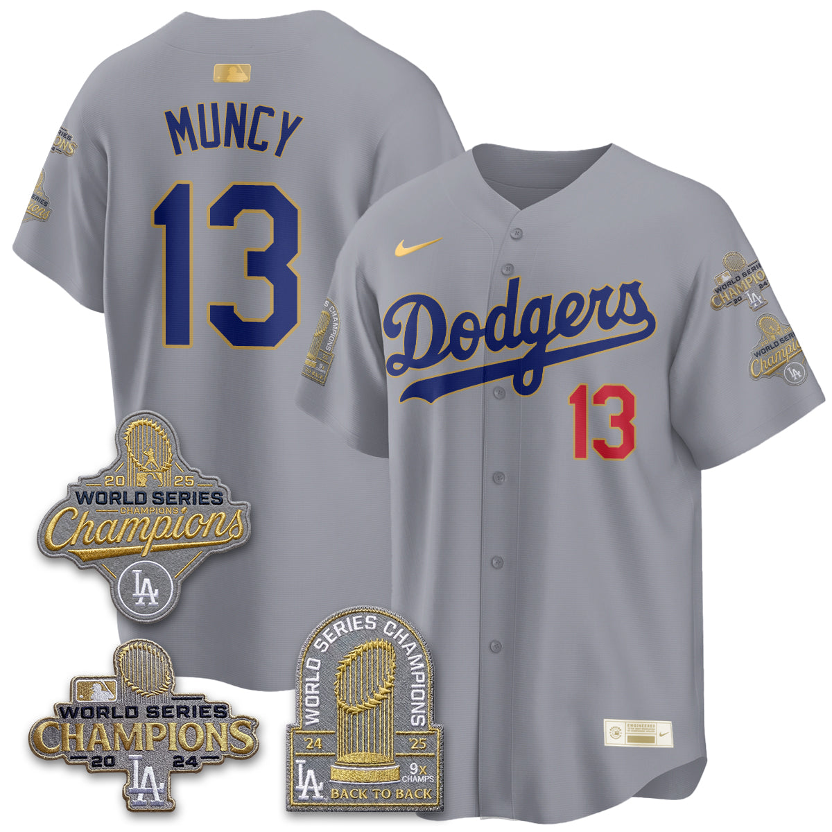 Los Angeles Dodgers Gold Collection Stadium Vapor Limited Jersey - Back to Back 9x Champs - Stitched-Cuztomshoes