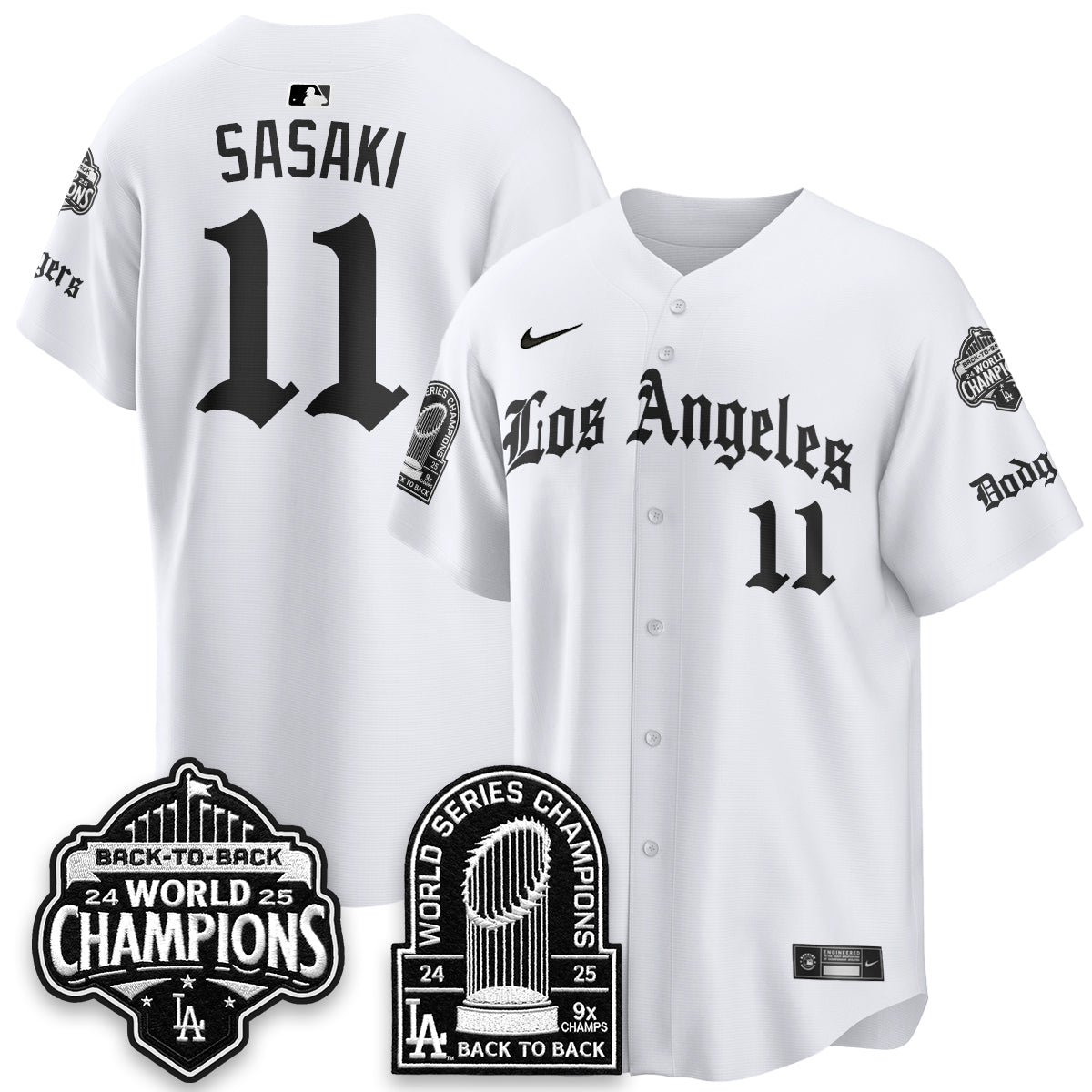 Los Angeles Dodgers WS Champions Back 2 Back Patch Vapor Premier Limited Gothic Edition Jersey - Stitched