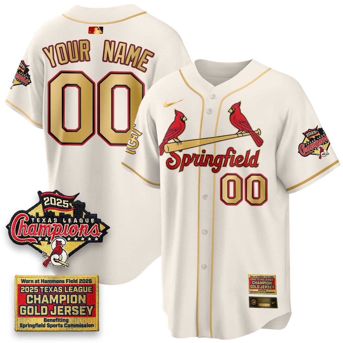St. Louis Cardinals Springfield's Championship Gold Limited Custom Jerseys - Stitched