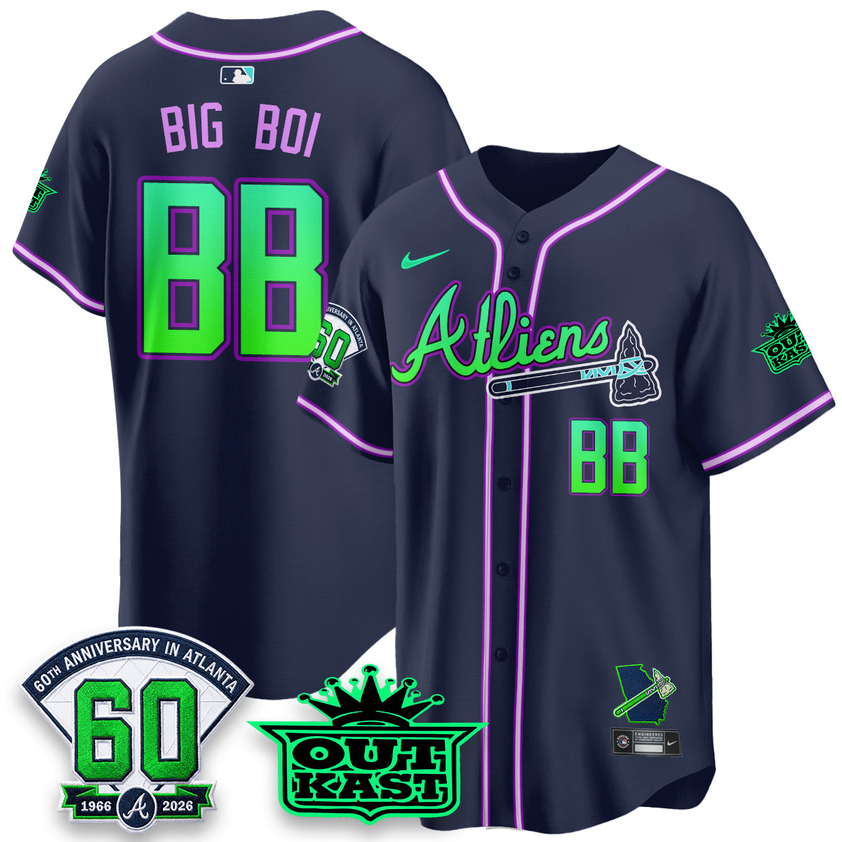 Atlanta Braves x Atliens Cool Base Galaxy Version Jersey - Stitched