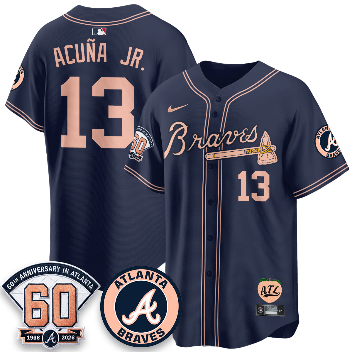 Atlanta Braves 60th Anniversary Peach Edition Vapor Premier Limited Jersey - Stitched