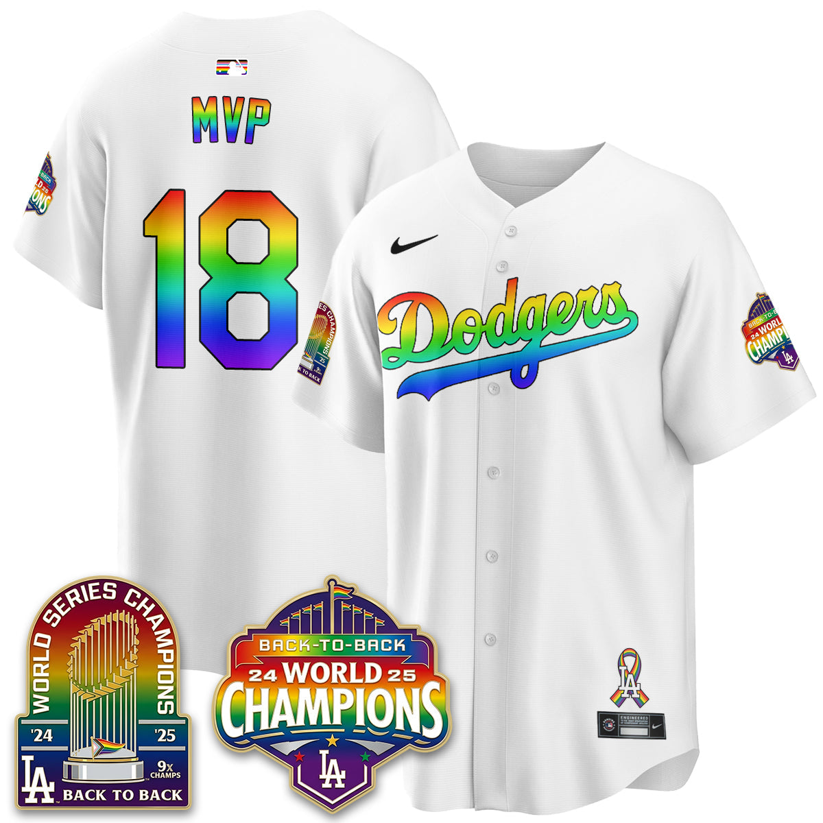 Los Angeles Dodgers Happy Pride Month Vapor Jersey - Stitched-Cuztomshoes