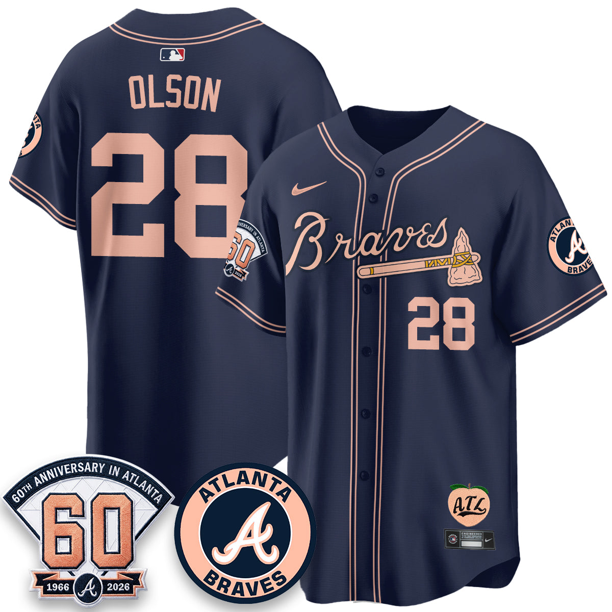 Atlanta Braves 60th Anniversary Peach Edition Vapor Premier Limited Jersey - Stitched