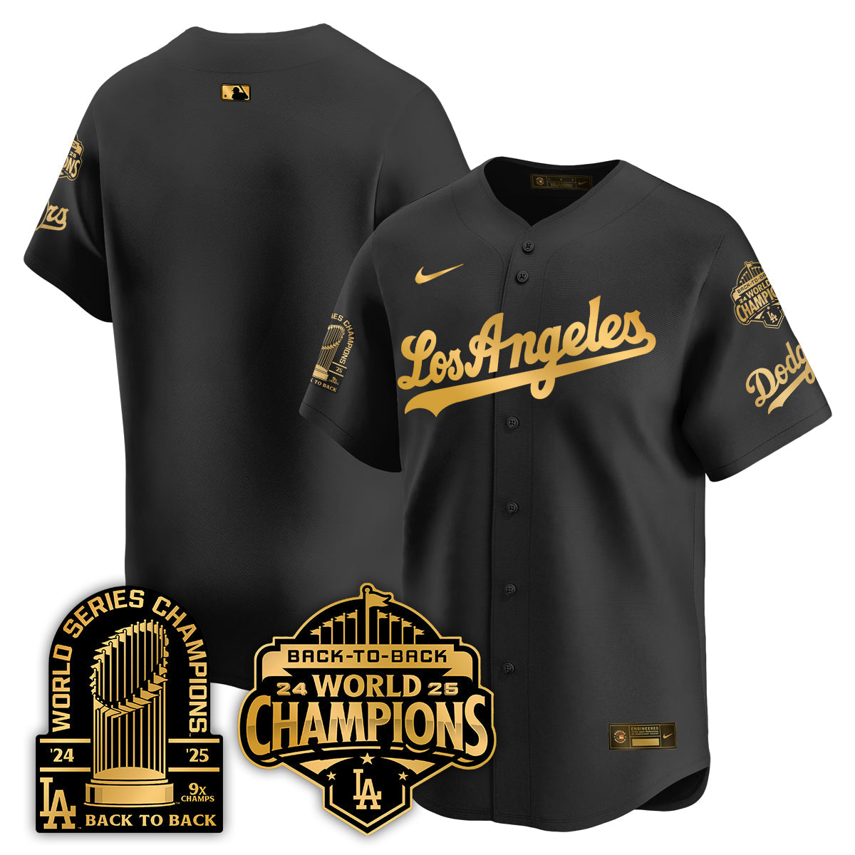 Los Angeles Dodgers Gold Collection Vapor Limited Jersey - 9x & B2B Champs - Stitched-Cuztomshoes
