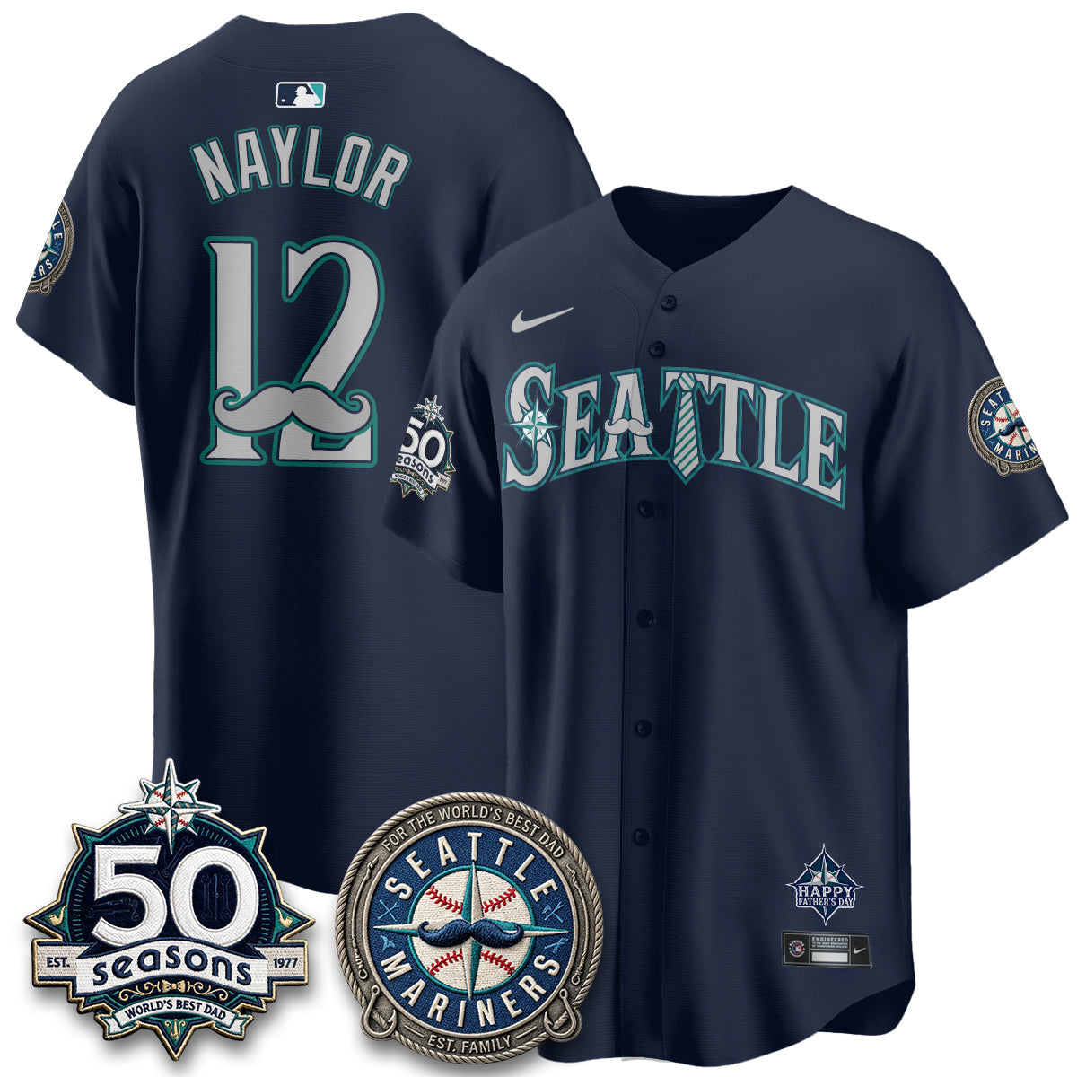 Seattle Mariners Happy Father's Day Vapor Jersey - Stitched