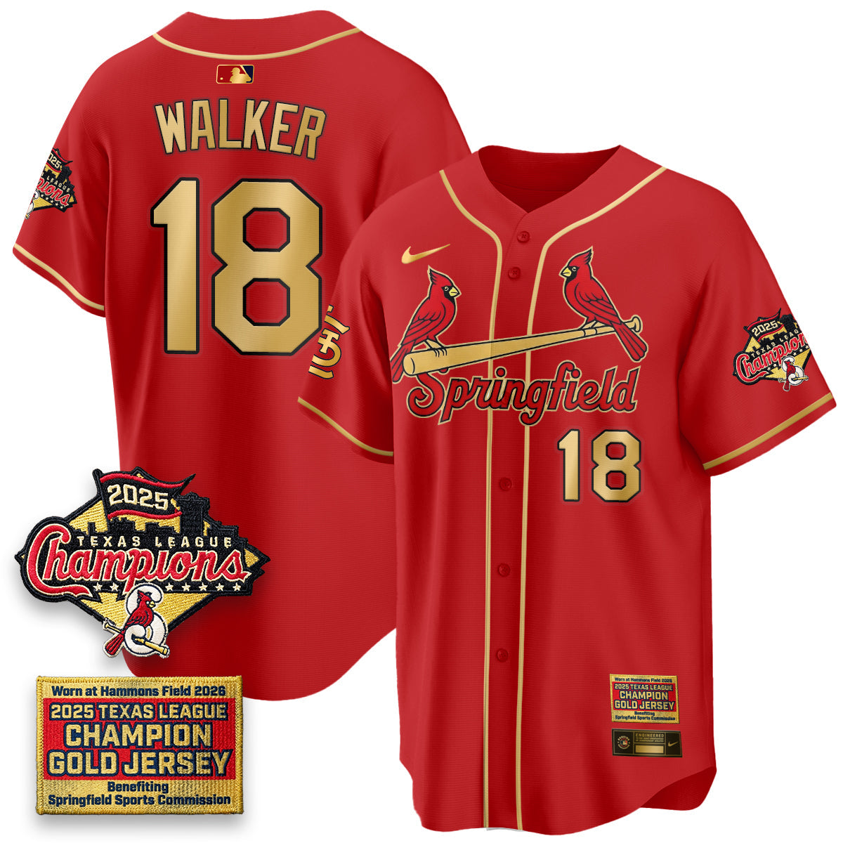 St. Louis Cardinals Springfield's Championship Gold Limited Jerseys - Stitched