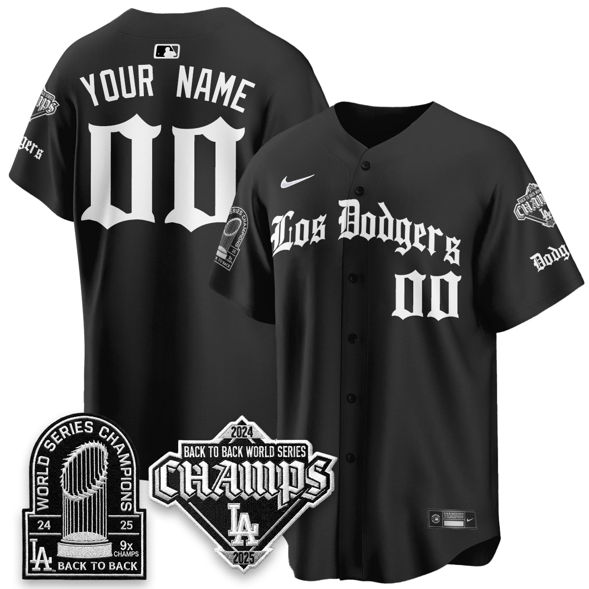 Los Angeles Dodgers World Series Champions B2B Patch Vapor Premier Limited Gothic Edition Custom Jersey - Stitched-Cuztomshoes