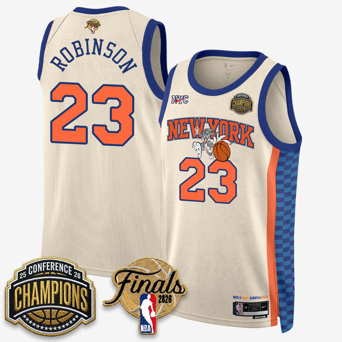 New York Knicks 2026 Basketball Eastern Conference Champions x Looney Tunes Vapor Jersey V2- Stitched-Cuztomshoes