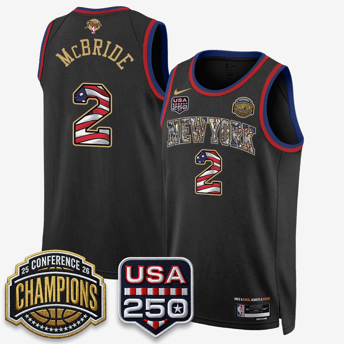 New York Knicks 2026 Basketball  Eastern Conference Champions x Fourth of July Vapor Jersey - Stitched