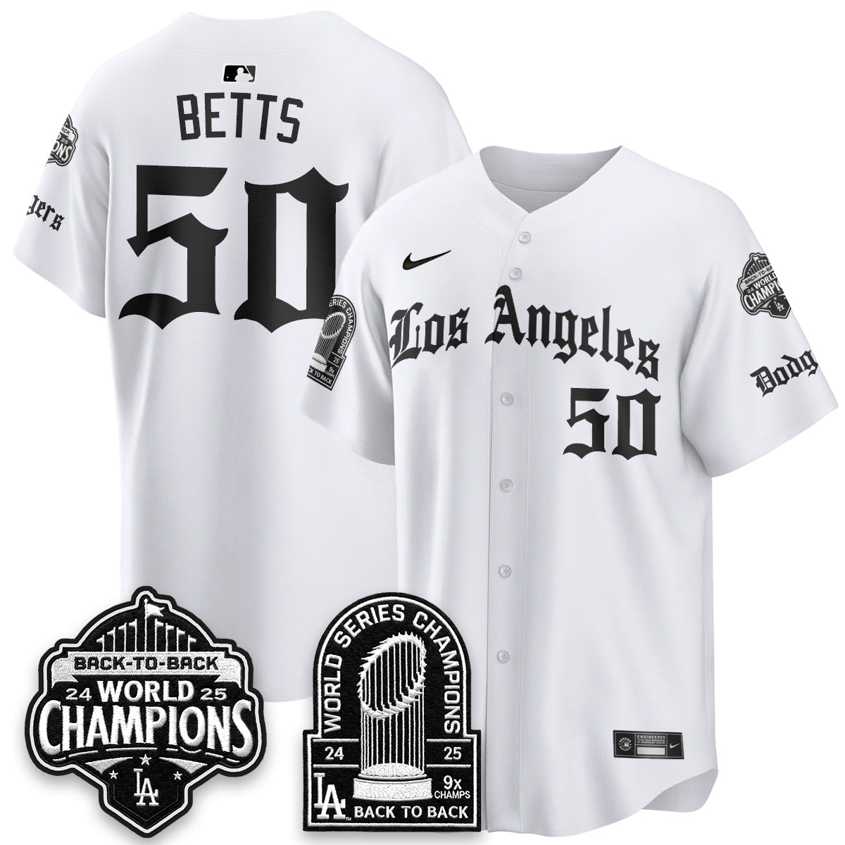Los Angeles Dodgers WS Champions Back 2 Back Patch Vapor Premier Limited Gothic Edition Jersey - Stitched