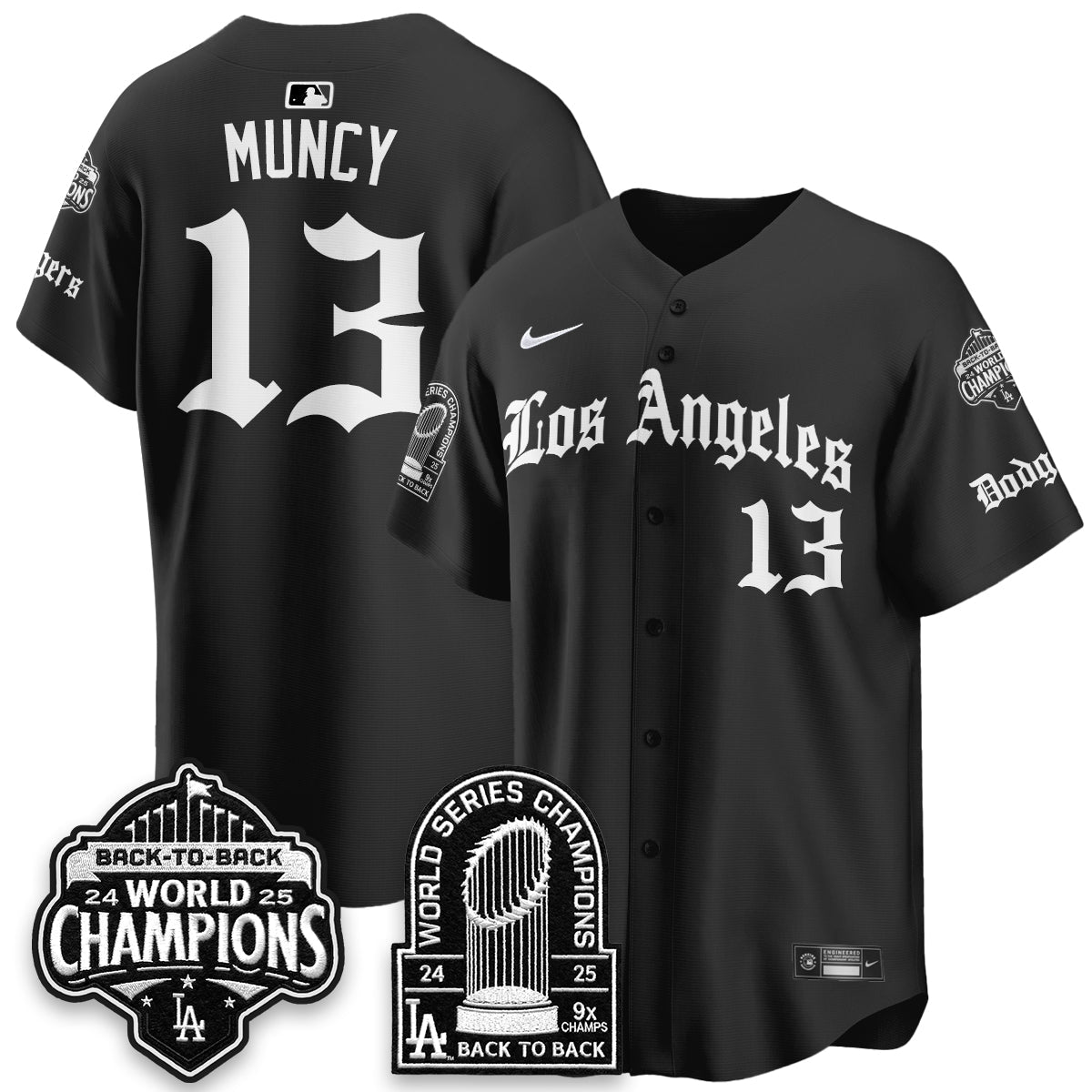 Los Angeles Dodgers WS Champions Back 2 Back Patch Vapor Premier Limited Gothic Edition Jersey - Stitched