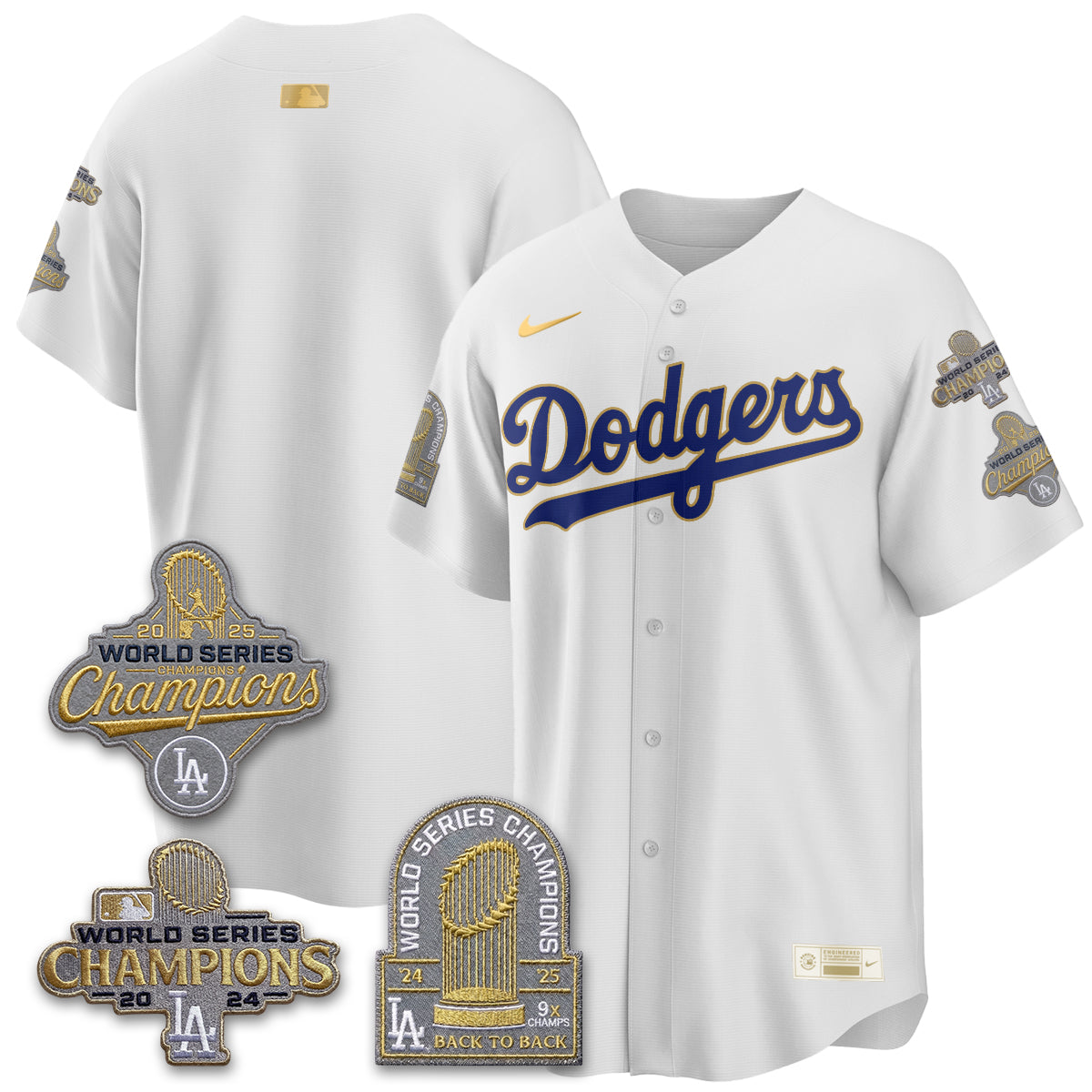 Los Angeles Dodgers Gold Collection Stadium Vapor Limited Jersey - Back to Back 9x Champs - Stitched-Cuztomshoes