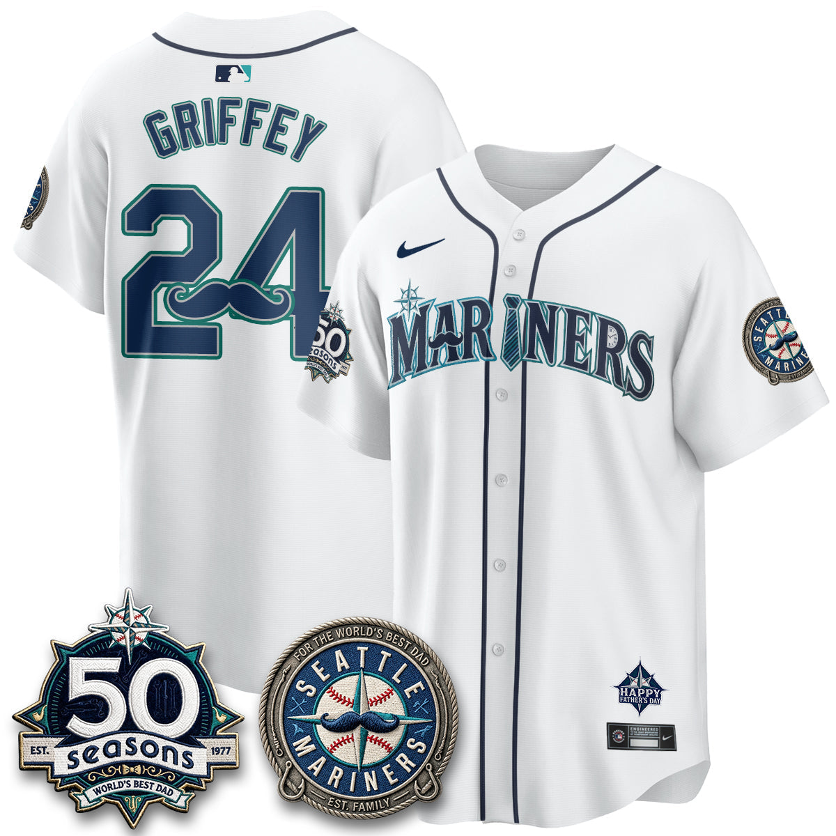 Seattle Mariners Happy Father's Day Vapor Jersey - Stitched