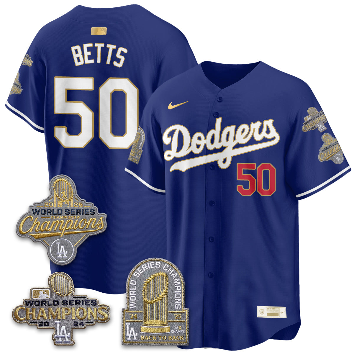 Los Angeles Dodgers Gold Collection Stadium Vapor Limited Jersey - Back to Back 9x Champs - Stitched-Cuztomshoes