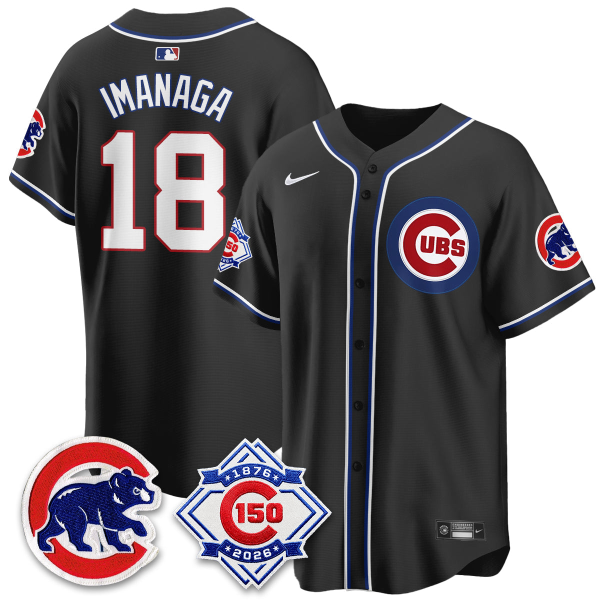 Chicago Cubs 150th Anniversary Black Out Style Vapor Premier Limited Jersey - Stitched