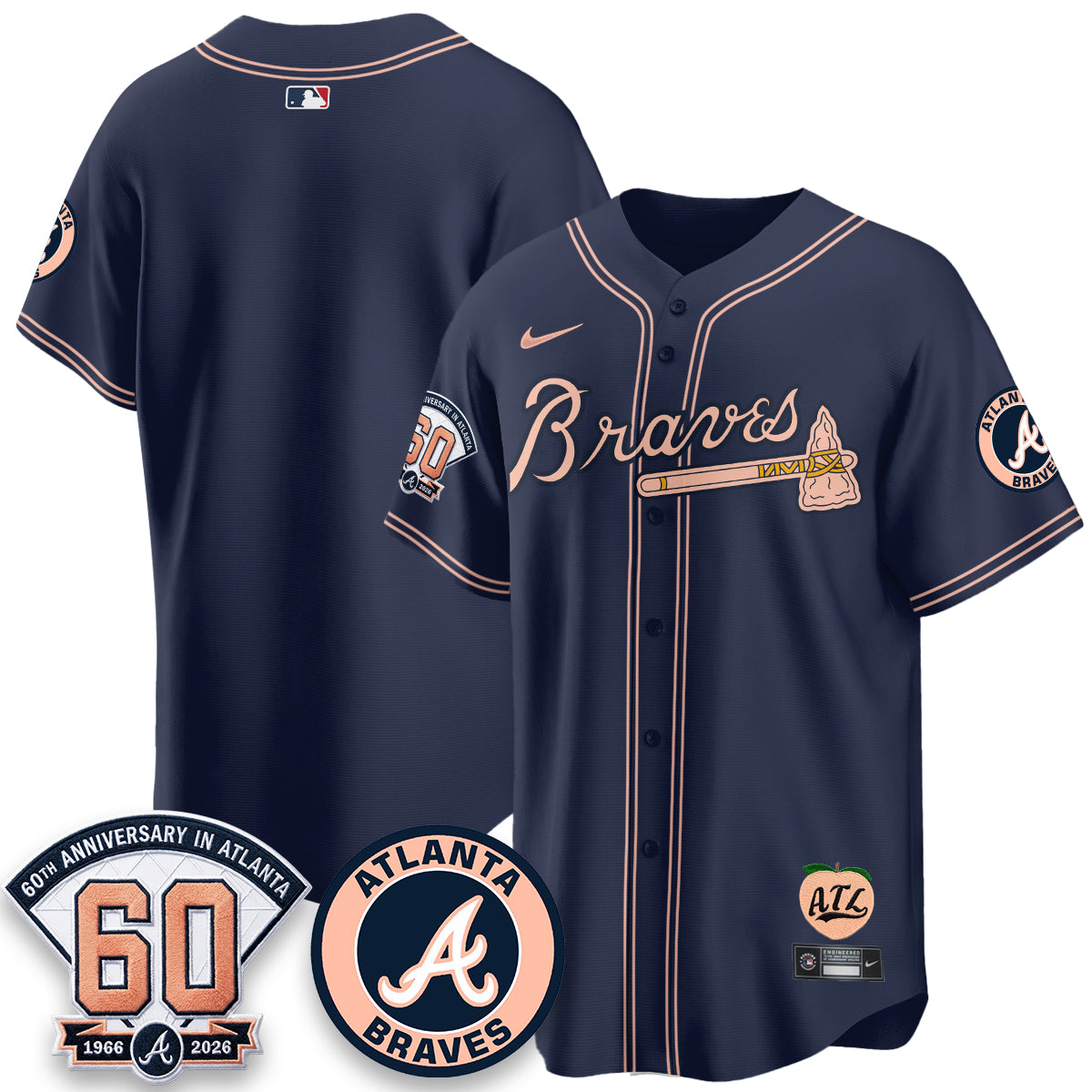 Atlanta Braves 60th Anniversary Peach Edition Vapor Premier Limited Jersey - Stitched