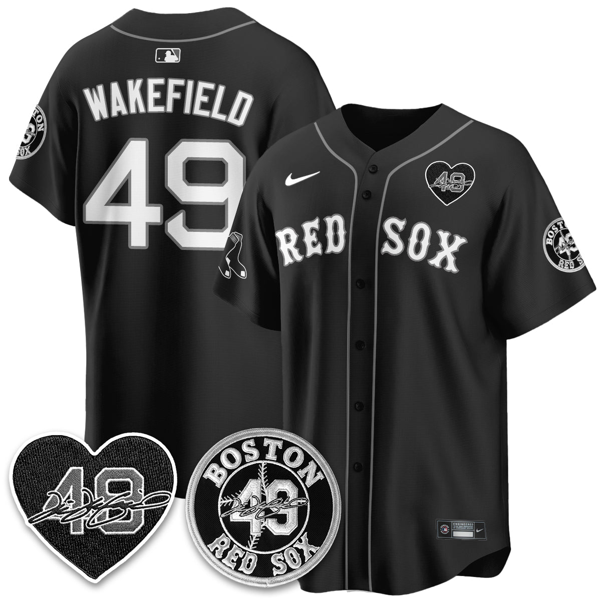 Boston Red Sox Tim Wakefield Memorial Patch Vaper Premier Limited Jersey - Stitched