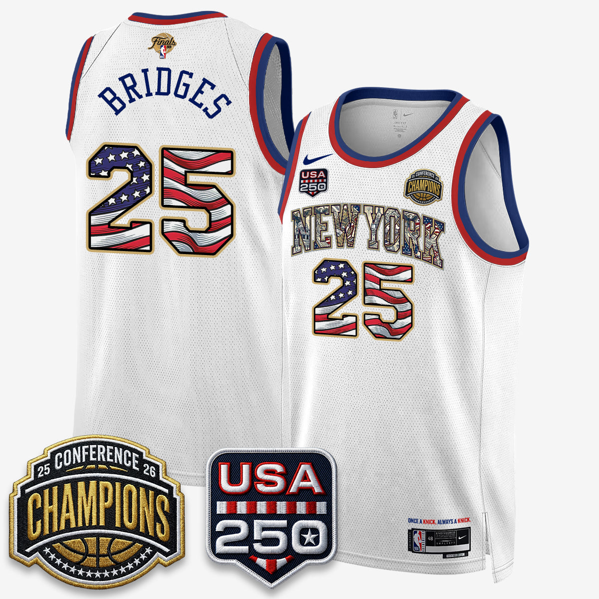 New York Knicks 2026 Basketball  Eastern Conference Champions x Fourth of July Vapor Jersey - Stitched