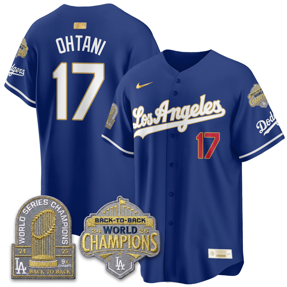 Los Angeles Dodgers Gold Collection Vapor Limited Jersey - 9x & B2B Champs - Stitched-Cuztomshoes