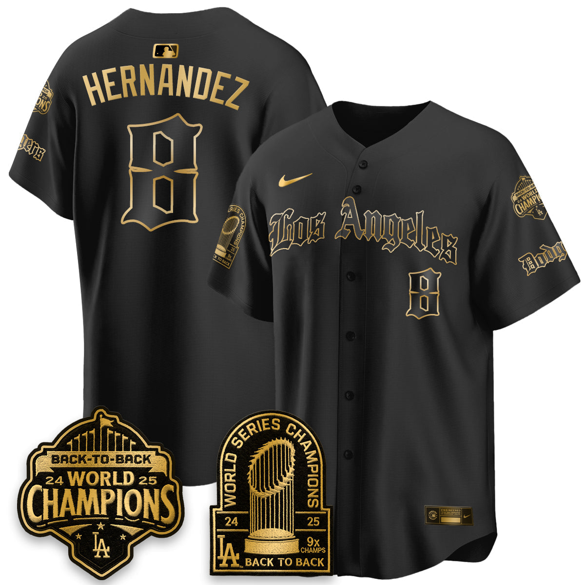 Los Angeles Dodgers WS Champions Back 2 Back Patch Vapor Premier Limited Gothic Edition Jersey - Stitched