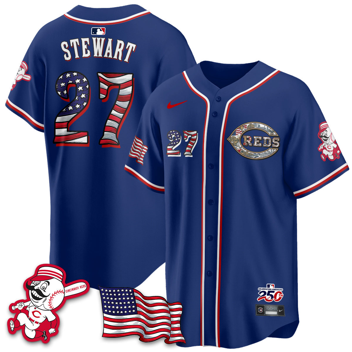 Cincinnati Reds 2026 Independence Day USA Vapor Limited Jersey - Stitched