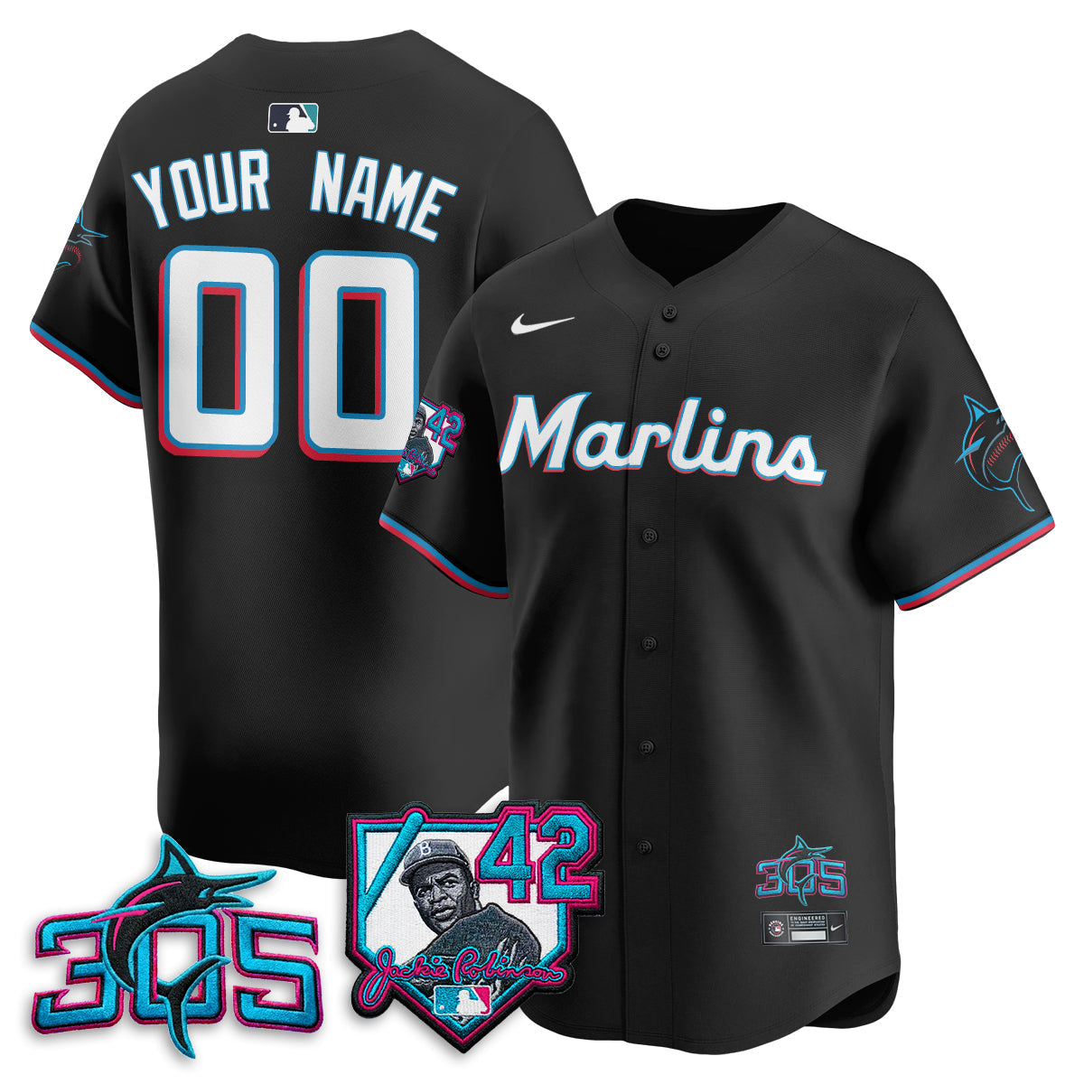 Miami Marlins 2026 Jackie Robinson New Era Vapor Custom Limited Jersey - Stitched-Cuztomshoes