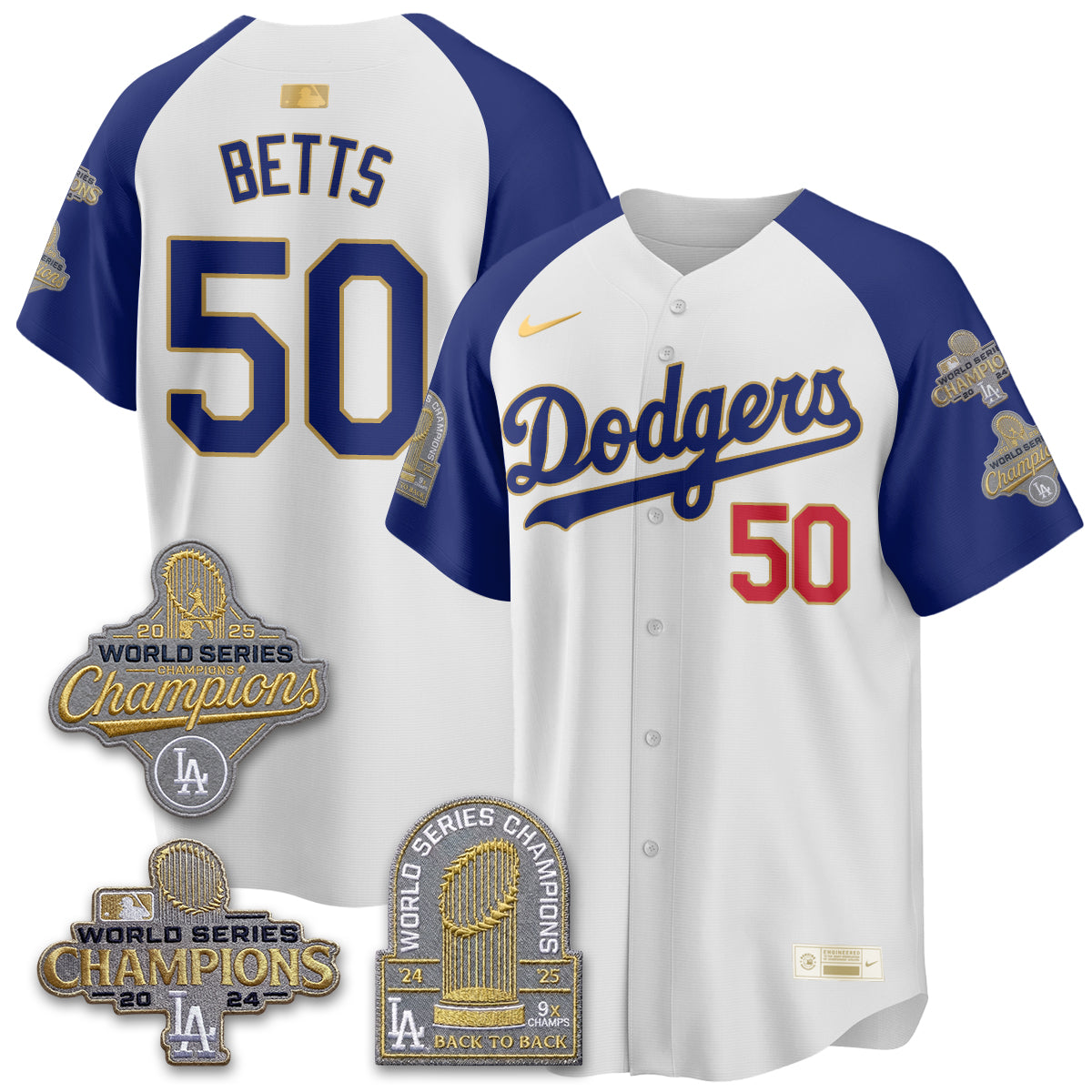 Los Angeles Dodgers Gold Collection Stadium Vapor Limited Jersey - Back to Back 9x Champs - Stitched-Cuztomshoes