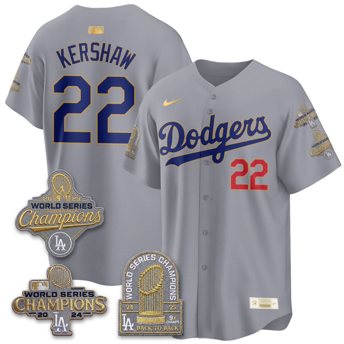 Los Angeles Dodgers Gold Collection Stadium Vapor Limited Jersey - Back to Back 9x Champs - Stitched-Cuztomshoes