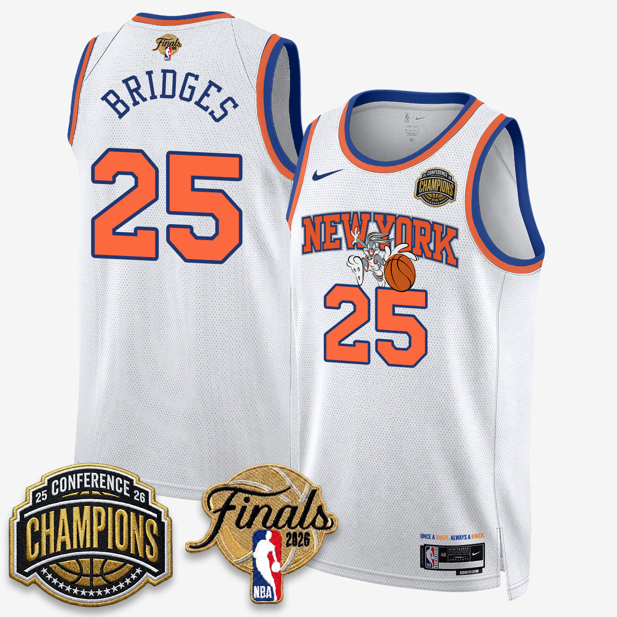 New York Knicks 2026 Basketball Eastern Conference Champions x Looney Tunes Vapor Jersey V2- Stitched-Cuztomshoes
