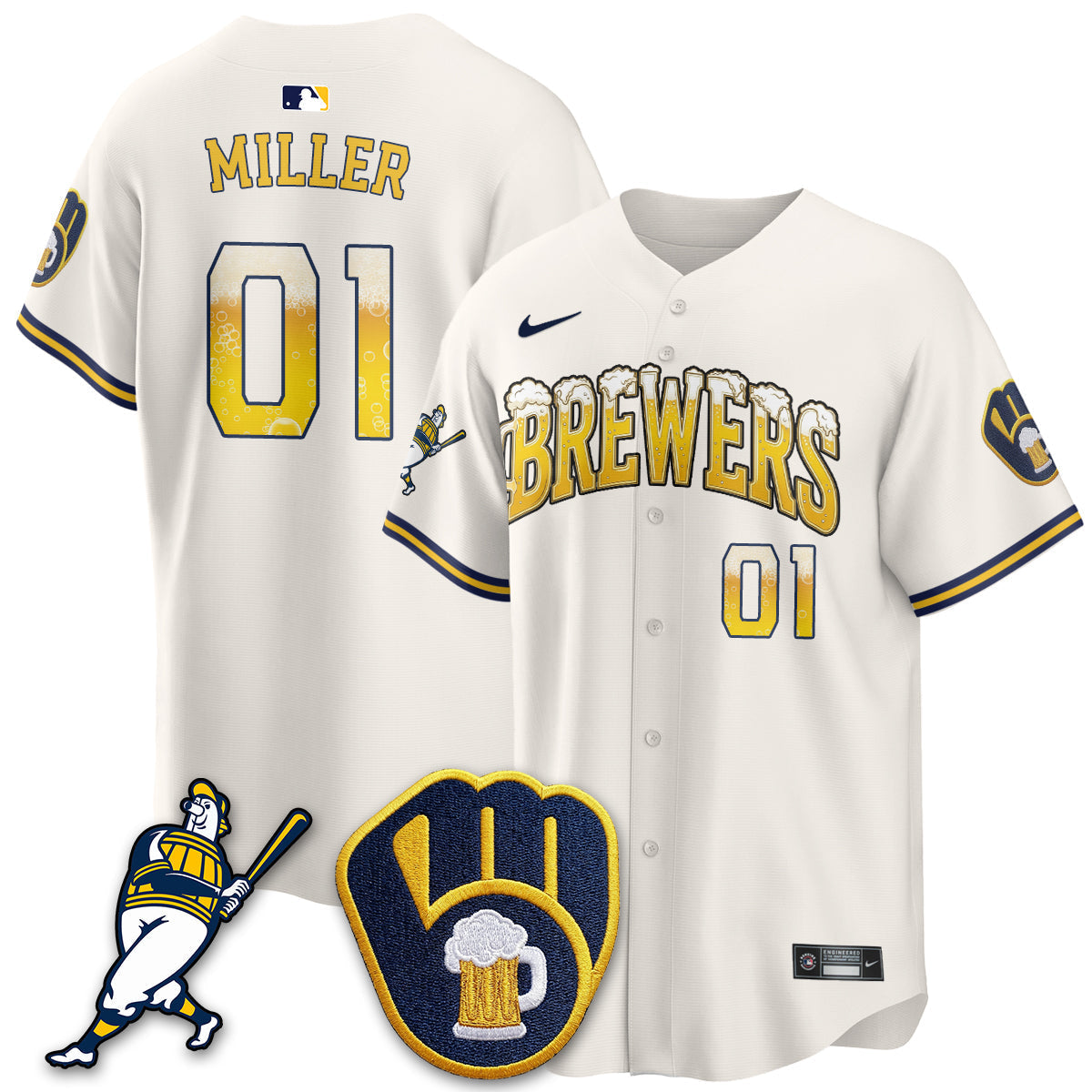 Milwaukee Brewers "Pitcher & Pint" Edition Vapor Limited Jersey - Stitched-Cuztomshoes