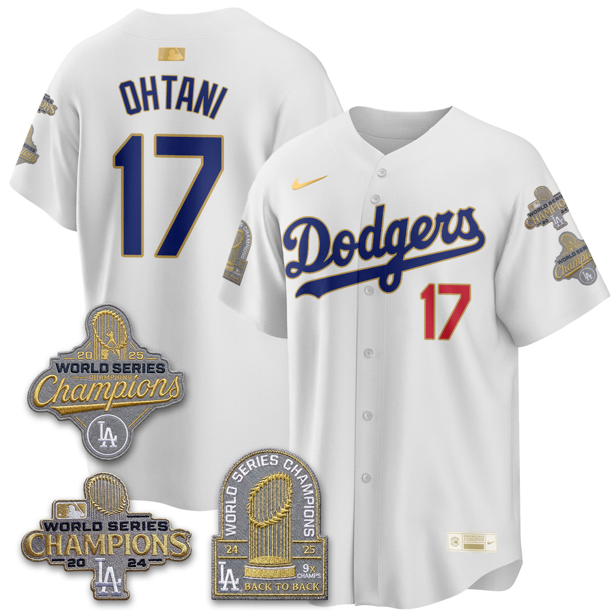 Los Angeles Dodgers Gold Collection Stadium Vapor Limited Jersey - Back to Back 9x Champs - Stitched-Cuztomshoes