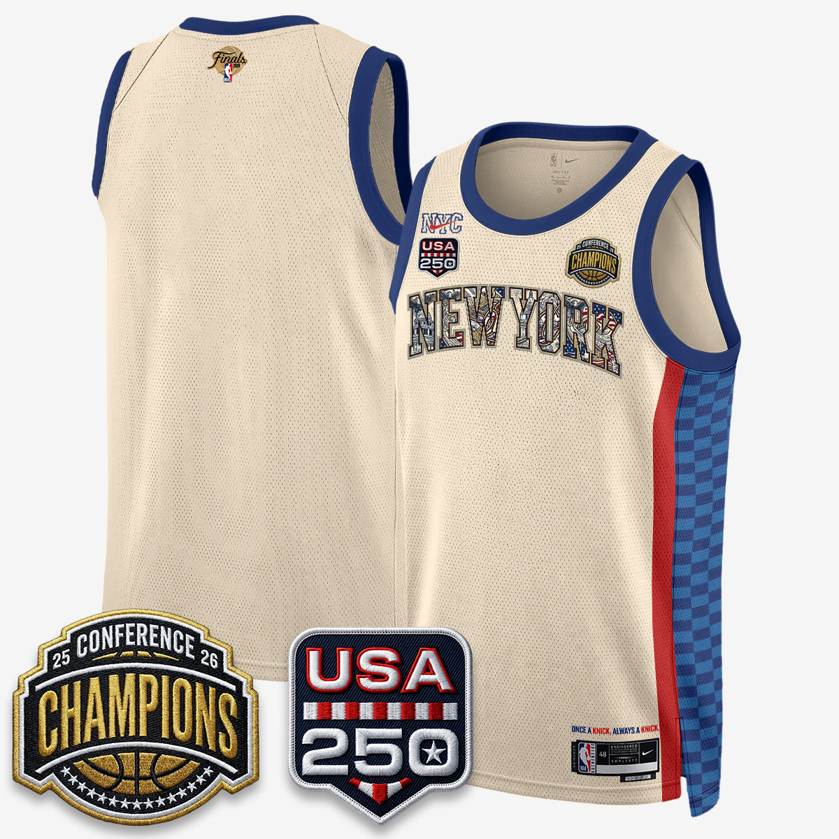 New York Knicks 2026 Basketball  Eastern Conference Champions x Fourth of July Vapor Jersey - Stitched