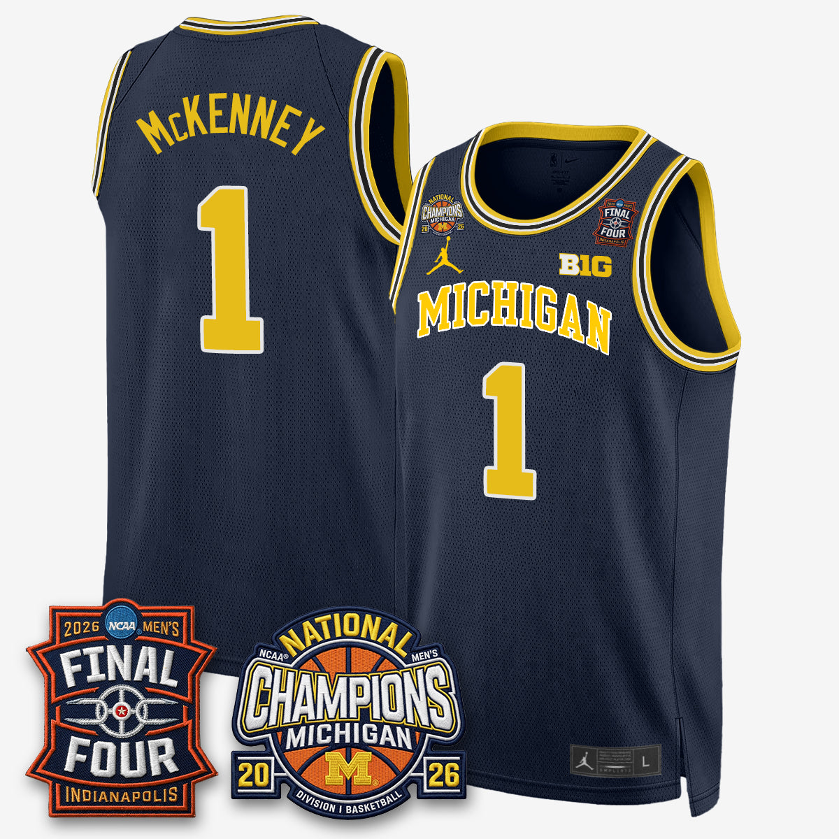 Michigan Wolverines Men's Basketball National Champions Big Text Limited Vapor Jersey - Stitched-Cuztomshoes