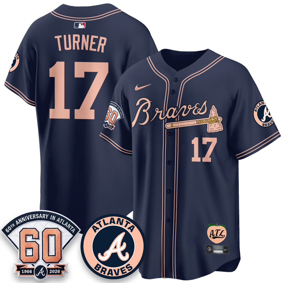 Atlanta Braves 60th Anniversary Peach Edition Vapor Premier Limited Jersey - Stitched
