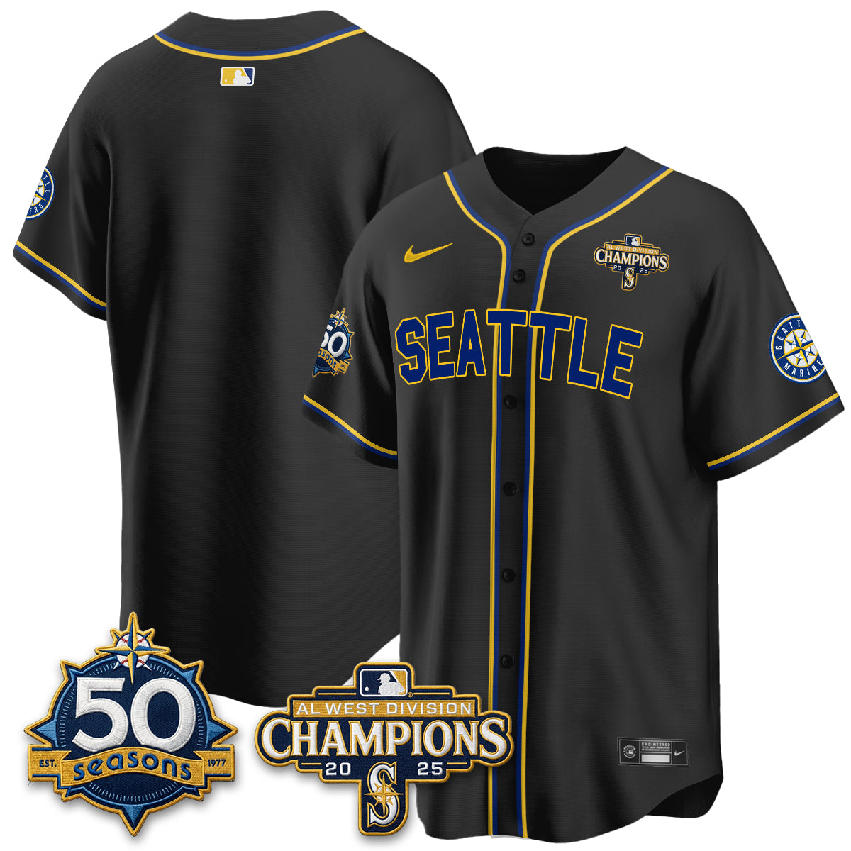 Seattle Mariners 50th Anniversary Black Out Style Vapor Premier Limited Jersey - Stitched