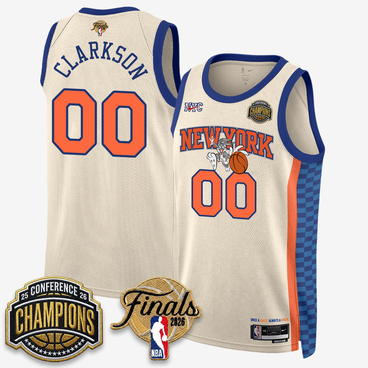New York Knicks 2026 Basketball Eastern Conference Champions x Looney Tunes Vapor Jersey V2- Stitched-Cuztomshoes