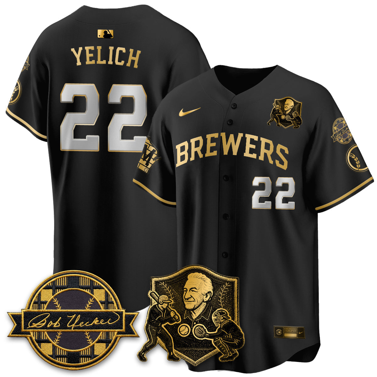 Milwaukee Brewers Bob Uecker - 54 Seasons for Brewers' Vapor Limited Gold Jersey - Stitched