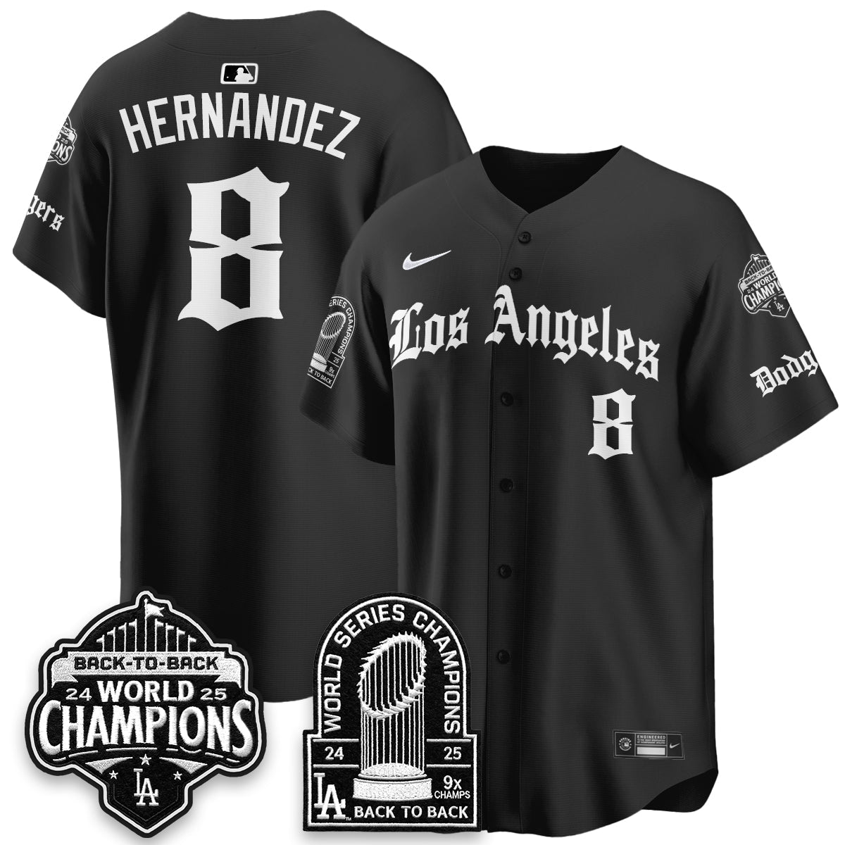 Los Angeles Dodgers WS Champions Back 2 Back Patch Vapor Premier Limited Gothic Edition Jersey - Stitched
