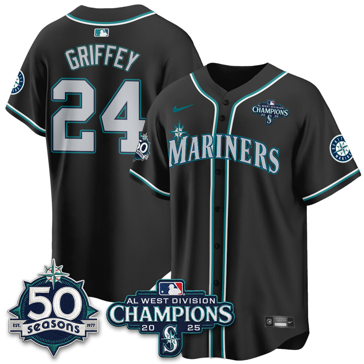Seattle Mariners 50th Anniversary Black Out Style Vapor Premier Limited Jersey - Stitched
