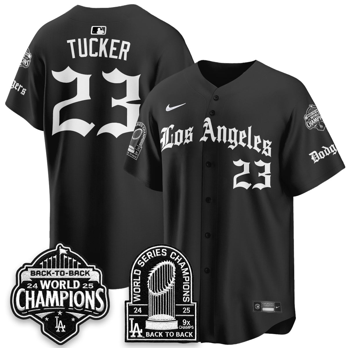 Los Angeles Dodgers WS Champions Back 2 Back Patch Vapor Premier Limited Gothic Edition Jersey - Stitched