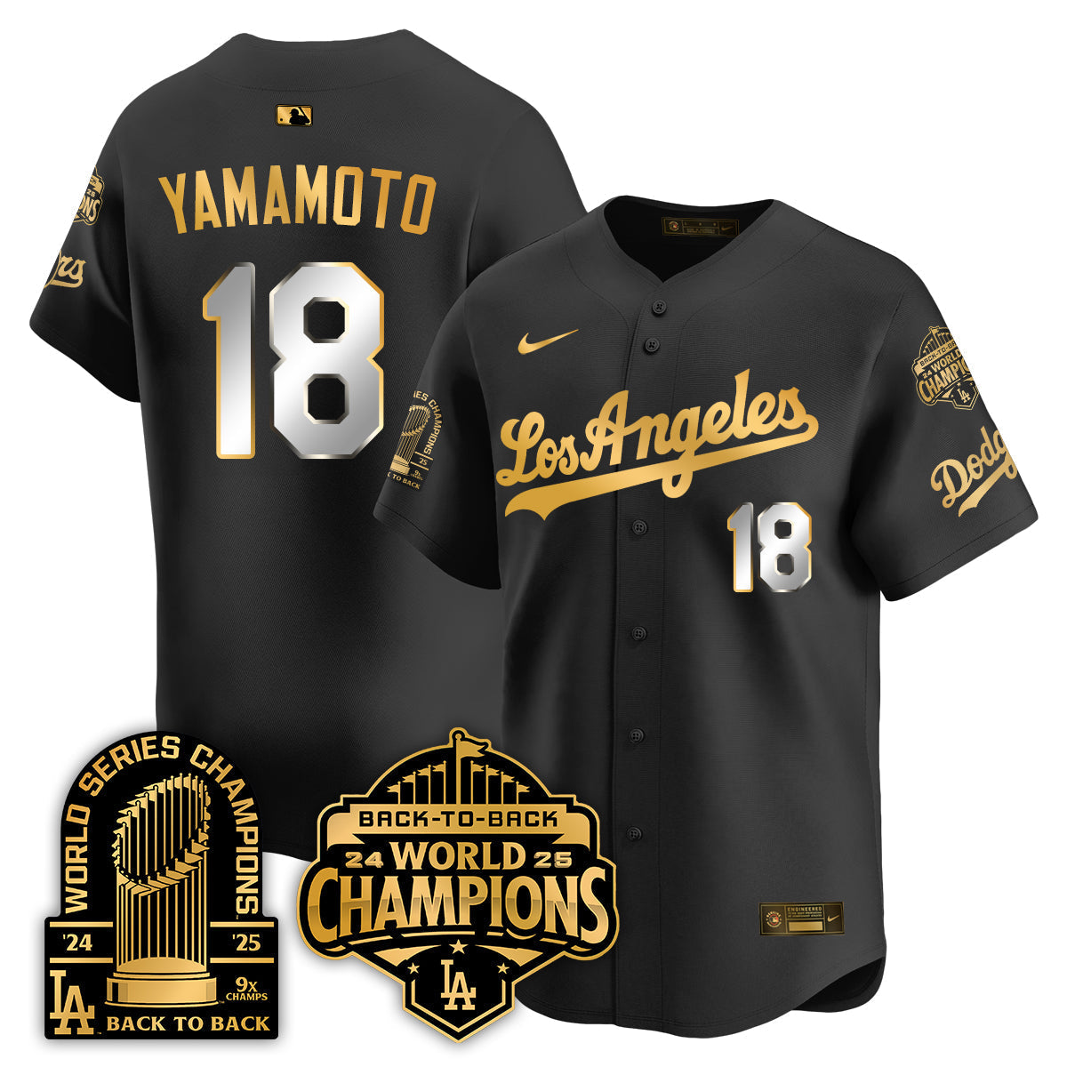 Los Angeles Dodgers Gold Collection Vapor Limited Jersey - 9x & B2B Champs - Stitched-Cuztomshoes