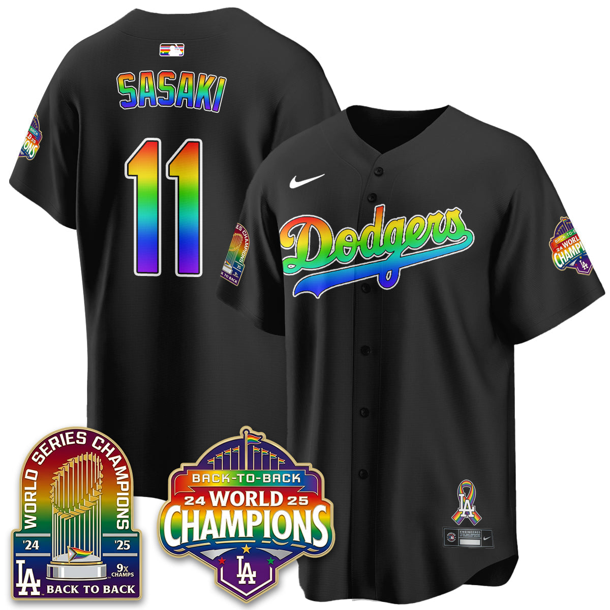 Los Angeles Dodgers Happy Pride Month Vapor Jersey - Stitched-Cuztomshoes