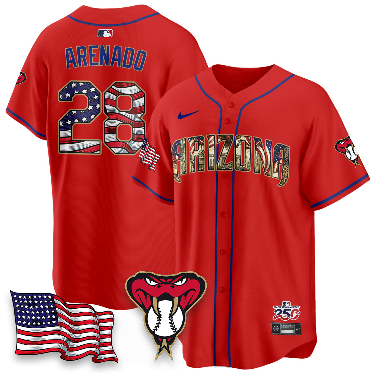 Arizona Diamonbacks 2026 Independence Day USA Vapor Limited Jersey - Stitched-Cuztomshoes