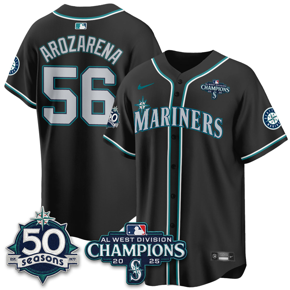 Seattle Mariners 50th Anniversary Black Out Style Vapor Premier Limited Jersey - Stitched