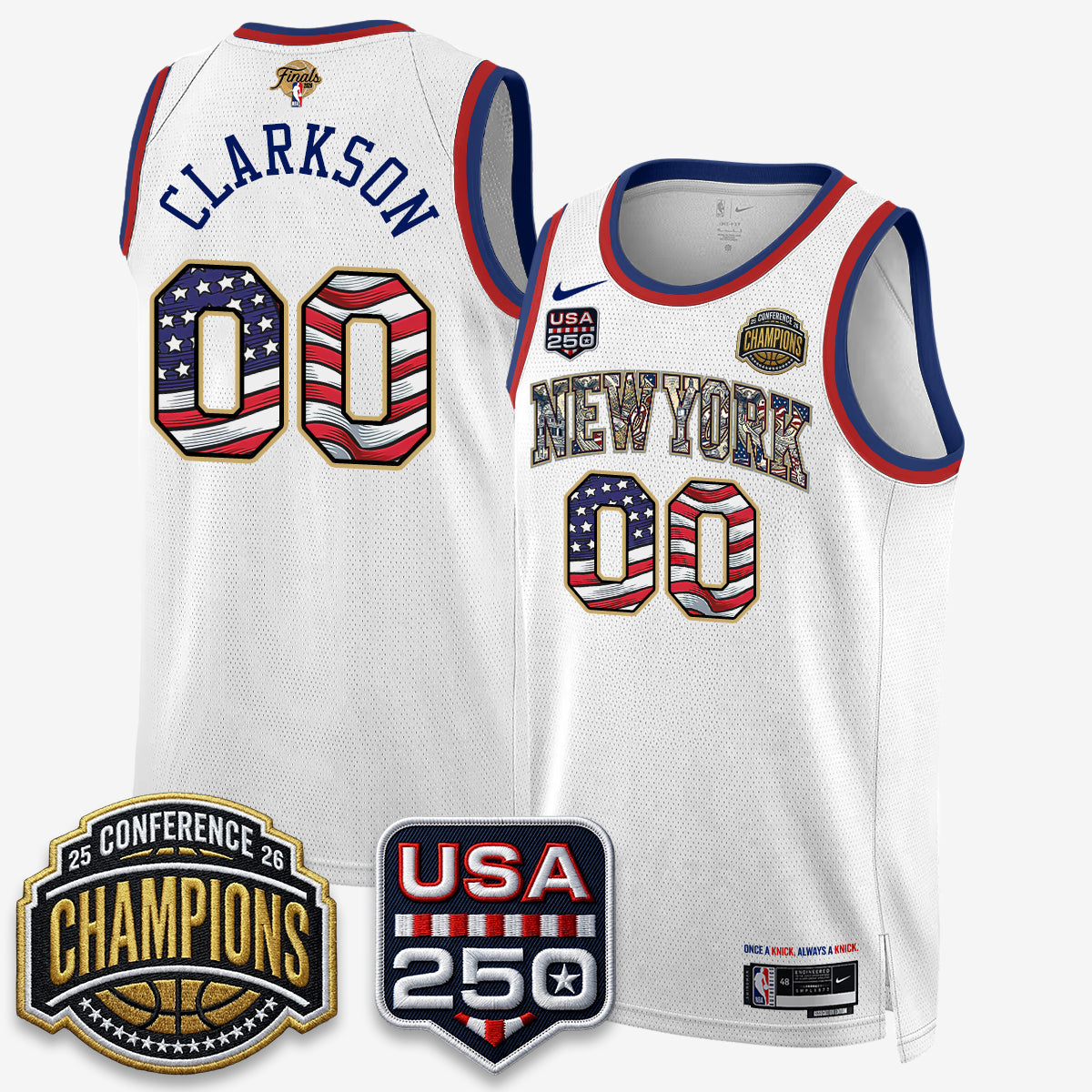 New York Knicks 2026 Basketball  Eastern Conference Champions x Fourth of July Vapor Jersey - Stitched