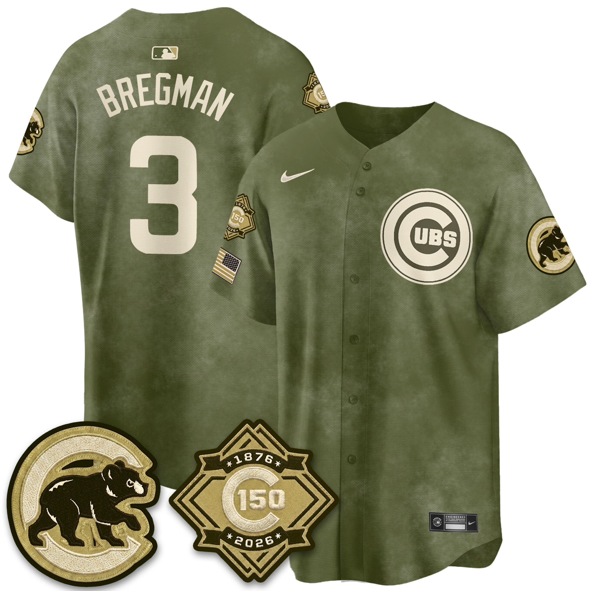 Chicago Cubs New Era Olive 2026 Armed Forces Day Jersey -Stitched