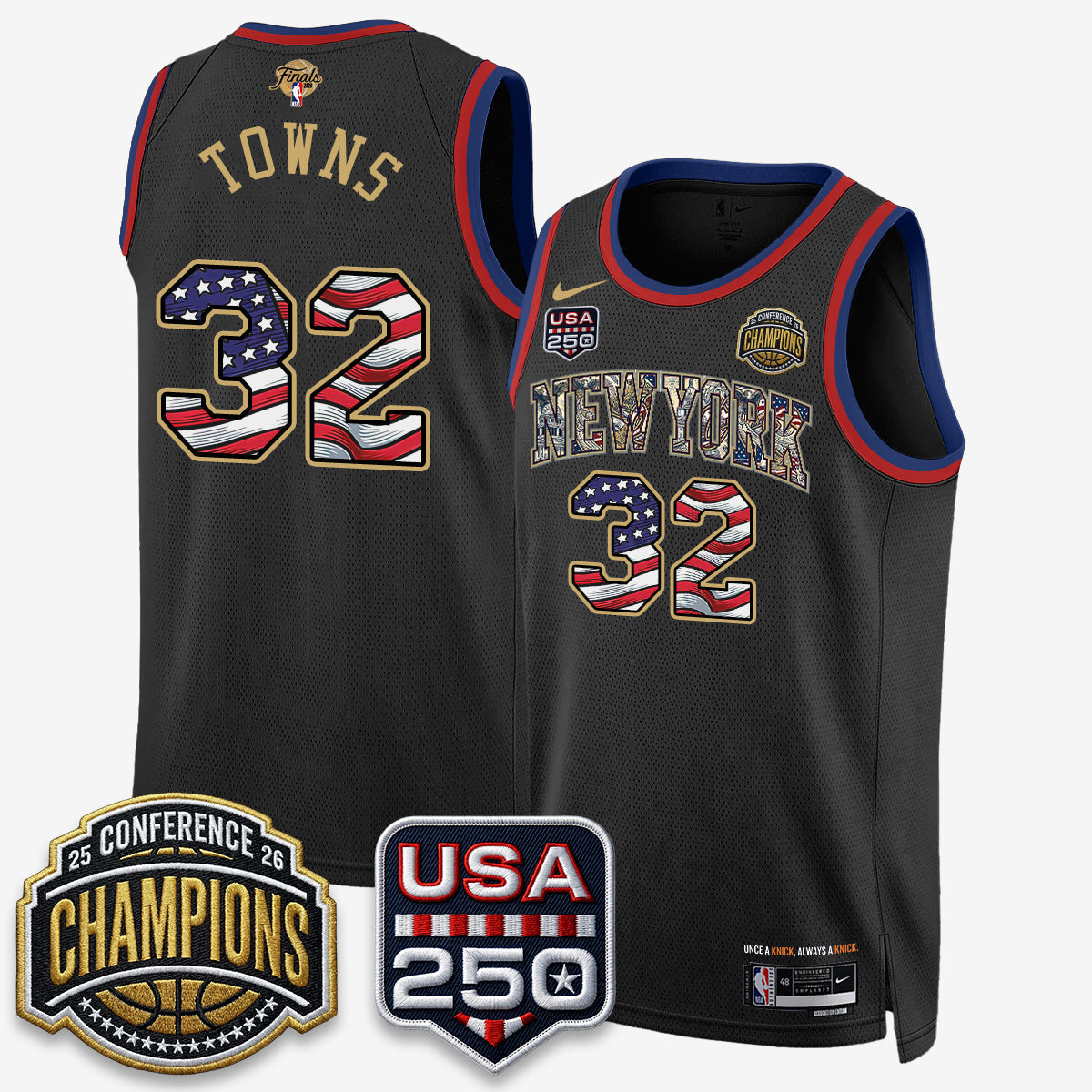 New York Knicks 2026 Basketball  Eastern Conference Champions x Fourth of July Vapor Jersey - Stitched