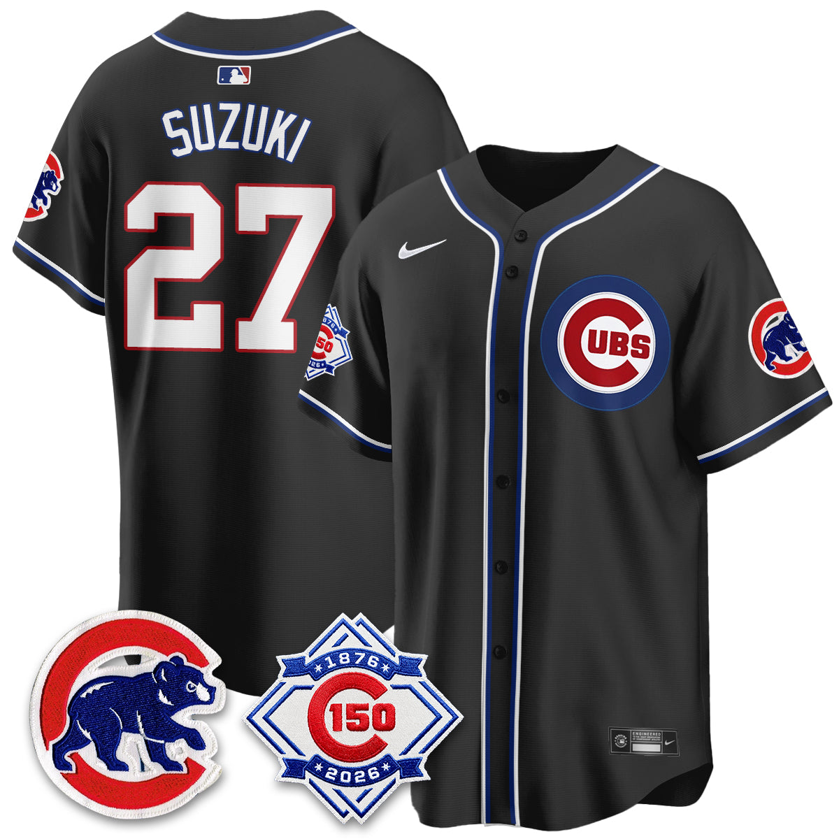 Chicago Cubs 150th Anniversary Black Out Style Vapor Premier Limited Jersey - Stitched