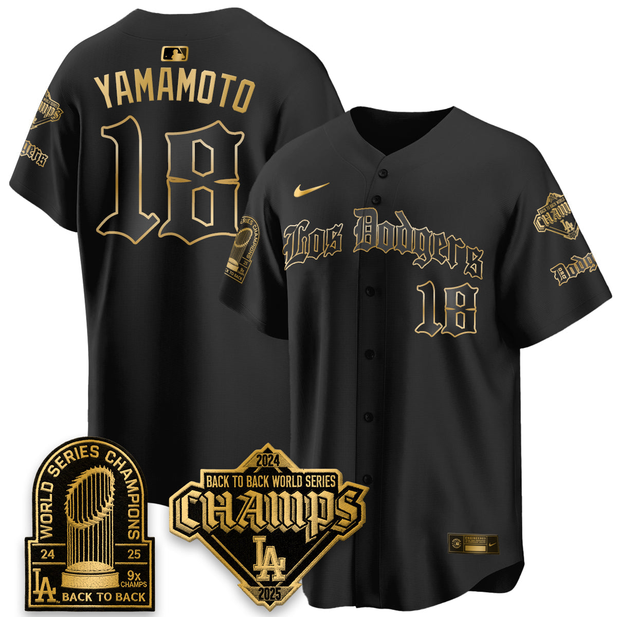 Los Angeles Dodgers World Series Champions B2B Patch Vapor Premier Limited Gothic Edition Jersey - Stitched-Cuztomshoes